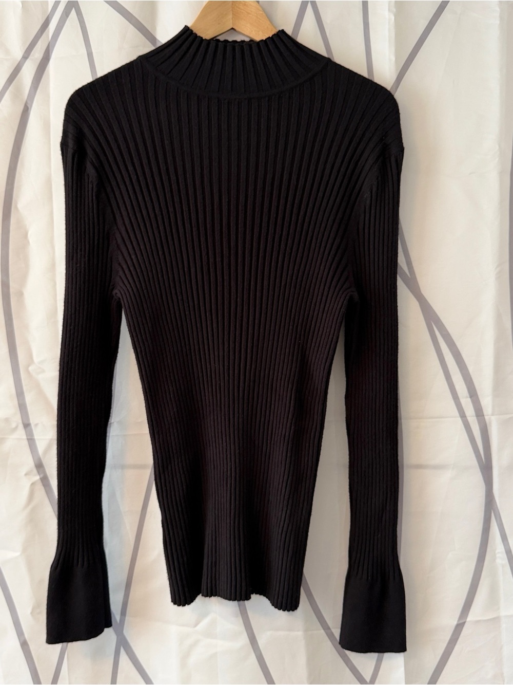 LOFT Women’s XL Black Ribbed Mock Neck Preppy Old Money Chic Long Sleeve